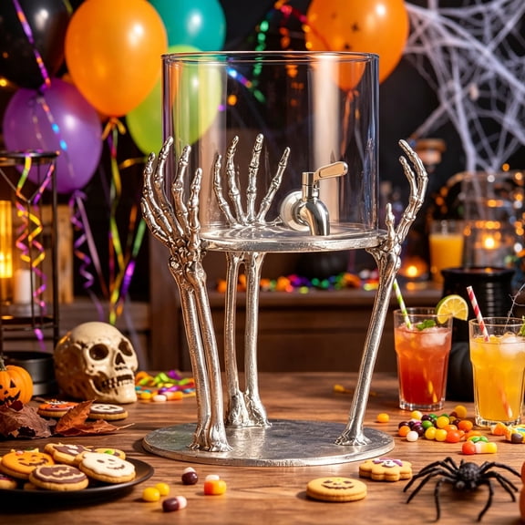 Halloween Skeleton Hand Drink Dispenser Stand, Spooky Gothic Beverage Server for Party Decor