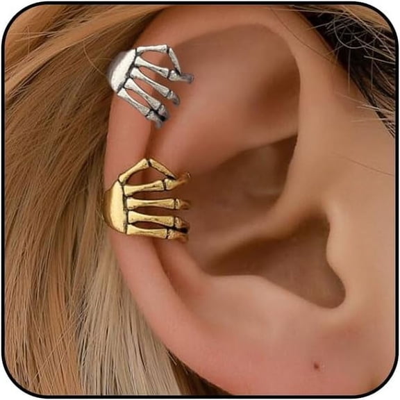 Halloween Skeleton Hand Ear Cuffs & Clip on Earrings - Costume Jewelry