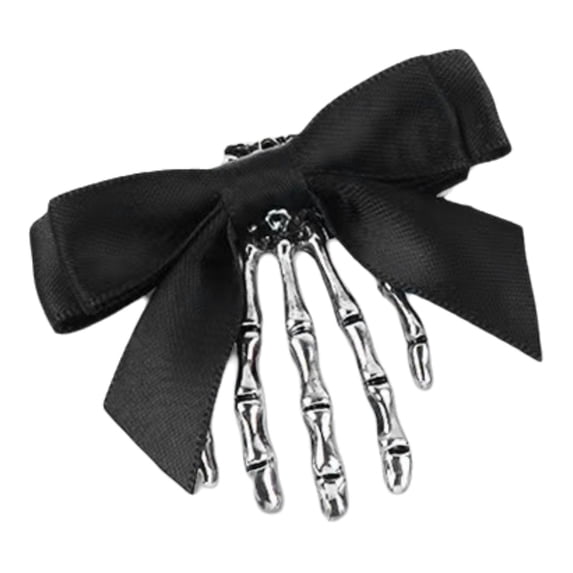 Halloween Skeleton Hand Hair Clips with Bow for Women Girls, Skull Hand Bone Hairpins Cute Hair Accessories, Skeleton Hair Clips for Halloween Party Headpiece