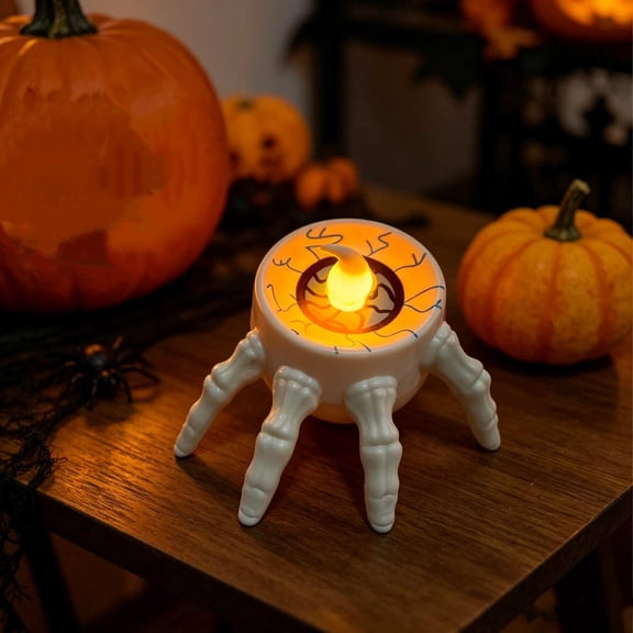 Halloween Skeleton Hand LED Candle Light, Spooky Eyeball Pattern Ghost Hand Tabletop Lamp, Flickering Fake Flame Decor Light for Mantel Shelf Party Indoor Halloween Holiday Home Decor