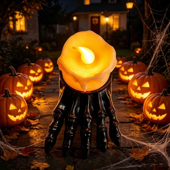 Halloween Skeleton Hand LED Candle Night Light,Gothic Melting Fake Candle Tabletop Lamp,Spooky Decor Prop for Home,Mantel,Party,2.2"x3.5"