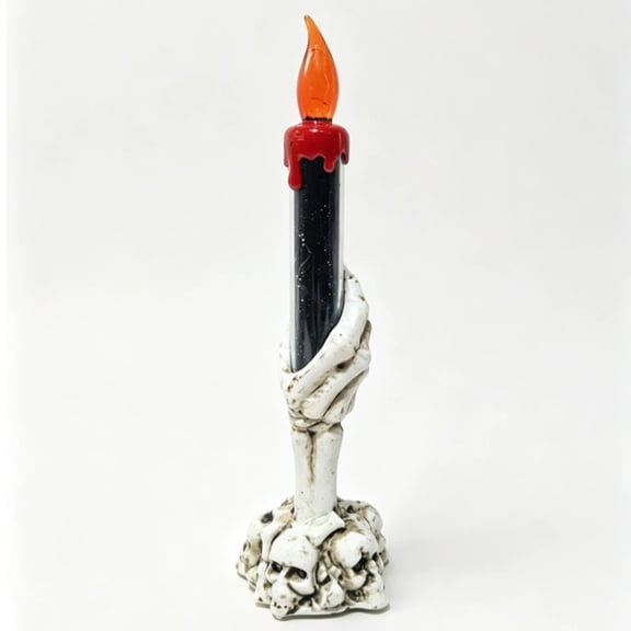 Halloween Skeleton Hand LED Candle Spooky Skull Base Flameless Electronic Candle Light With Dripping EffectGothic Tabletop Candelabra Decor For