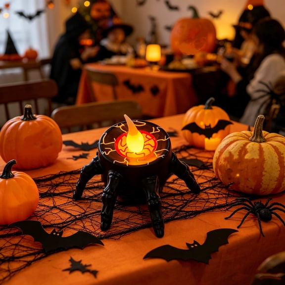 Halloween Skeleton Hand LED Flameless Candle Light 3 Pack, Black Plastic Spooky Eyeball Ghost Hand Table Lamp with Teardrop Flame for Party Decor