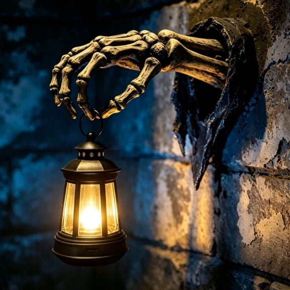 Halloween Skeleton Hand Lantern,Resin Spooky Candle Night Light,Gothic Arm Decor Wall Light for House Party Mantel Entryway