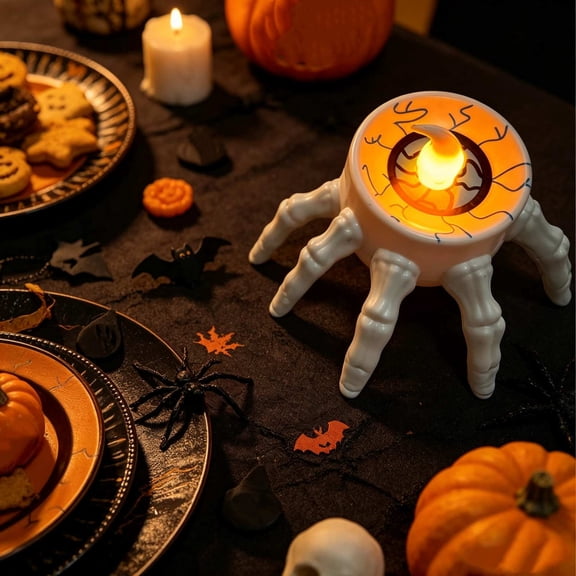 Halloween Skeleton Hand Lantern With Glowing Eyeball Light Flameless LED Plastic White 1 Count