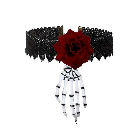Halloween Skeleton Hand Spider Necklaces, Black Velvet Choker Classic Gothic Lace Choker Necklace for Women Party Consume