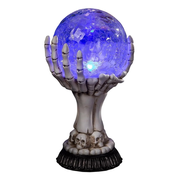 Halloween Skeleton Hand Statue With Led Crackle Glass Light Battery Powered Spooky Tabletop Decor For Home