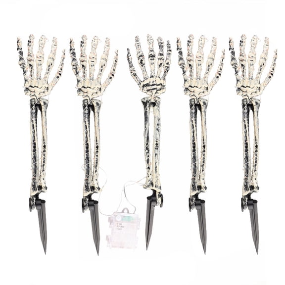 Halloween Skeleton Hand Yard Stakes, 5 Pcs LED Light Up Plastic Standing Hand Decoration, Halloween Purple Skeleton Hand Lights for Front Yard, Walkway & Entryway