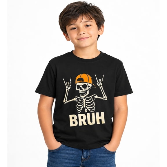 Halloween Skeleton Hands Up Graphic Graphic T-Shirt for Boys, Fun Spooky Short Sleeve Shirt for Fall