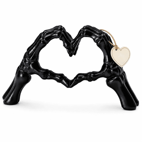 Halloween Skeleton Heart Hands Sculpture, Gothic Skull Decor for Home Desk