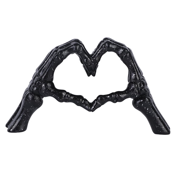 Halloween Skeleton Heart Hands Sculpture, Resin Ornament Heart Shape Finger Gesture Figurines for Shelf Home Desktop Decoration