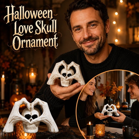 Halloween Skeleton, Heart Shaped Skeleton Hands, Heart Skull Statue, Gothic Love Decor, 4X2.5X4 in Resin Skeleton Decor Ideal As Unique Halloween Gift for Her and Holiday Accent