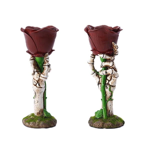 Halloween Skeleton Holder Rose Candlestick Ornaments Resin Rose Candle Candelabra Crafts Gifts Decoration, Desktops Decor, 1 Pcs