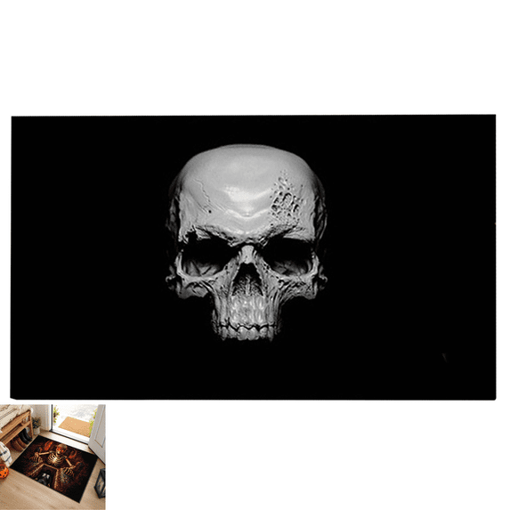 Halloween Skeleton Horror Doormat,3D Rugs Optical Illusion,3D Halloween Rugs,Spooky Creepy Skull Floor Mat,Polyester Non‑Slip Rug,Halloween Decorations Indoor for Front Door Entrance Home Party-E