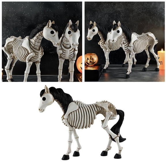 Halloween Skeleton Horse Decorations Statue,Skeleton Animals Bones,Graveyard Scenes,Halloween Sculpture for Outdoor Indoor Party Props Table Yard Garden Decor 6.7in