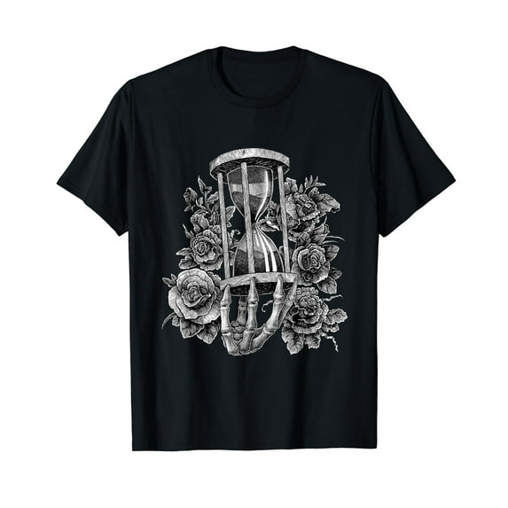 Halloween Skeleton Hourglass Of Death Gothic Roses T-Shirt
