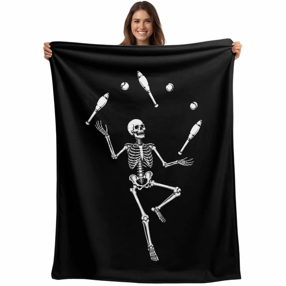 Halloween Skeleton Juggling Blanket Soft Cozy Warm Throw Blanket for Couch, Plush Fuzzy Flannel Blankets for Sofa, Elegant Skull Black Bed Blankets Lightweight Gifts for Women, 30"x40"