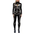 thumbnail image 1 of Halloween Skeleton Jumpsuits for Women Long Sleeve Mock Neck Faux Print Zip Up Bodysuit Tight, 1 of 5