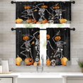 thumbnail image 1 of Halloween Skeleton Kitchen Curtains Funny Skull Window Curtains Valance and Tier Set 36 Inch, Autumn Orange Pumpkin Rod Pocket Short Tier Curtain for Room, Spiderweb Small Cafe Kitchen Decor, 1 of 6