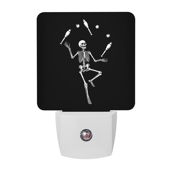 Halloween Skeleton LED Night Light, Funny Juggling Circus Theme Black Night Lights plug into Wall with Smart Sensor Dusk to Dawn Sensor for Nursery Bedroom 2.95x4.5in