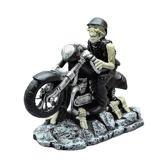 Halloween Skeleton Motorcycle Statue Desktop Skeleton Riding Motorcycle Statue Decoration Gothic Skeleton Holiday Decoration Suitable For Halloween Decoration And Holiday Carnival Desktop Ornament