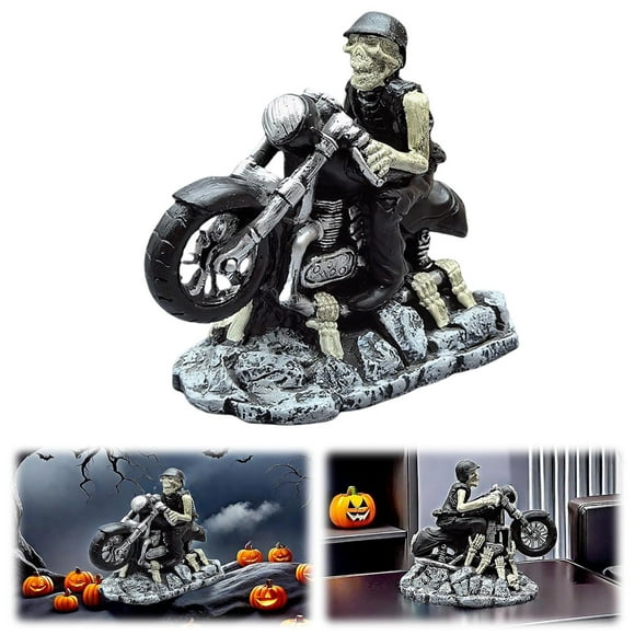 Halloween Skeleton Motorcycle Statue Gothic Desktop Ornament Holiday Carnival Decoration Resin Sculpture Riding Bike Figurine