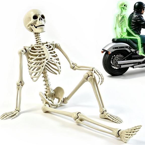 Halloween Skeleton Passenger Decoration, Poseable Full Body Skeleton for Motorcycle Yard Garage Decor