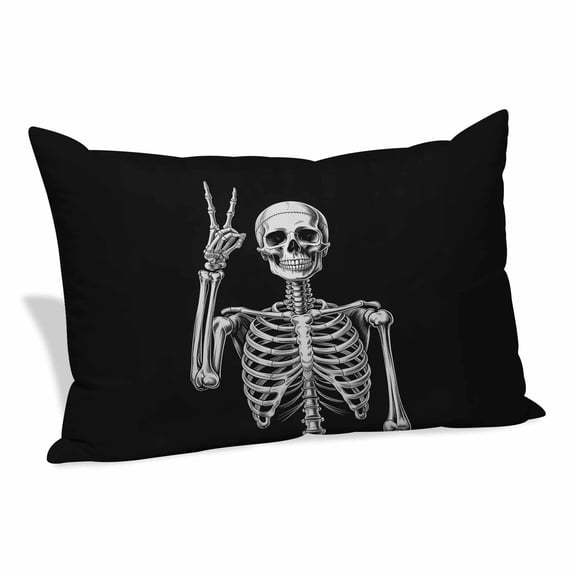 Halloween Skeleton Pillow Covers, Linen Long Throw Pillow Case, Retro Funny Skull Abstract Black Holiday Pillow Protector Decorative Cushion Cover for Living Room/Bedroom 20" x 30"