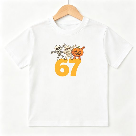 Halloween Skeleton Pumpkin 67 Boys Graphic Tees Kids T-Shirt 100% Cotton Short Sleeve Tops Ages 4-13Y