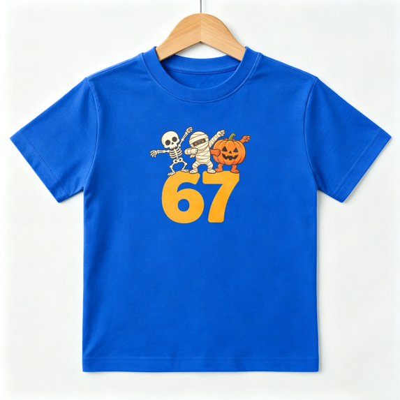 Halloween Skeleton Pumpkin 67 Boys Graphic Tees Kids T-Shirt 100% Cotton Short Sleeve Tops Ages 4-13Y