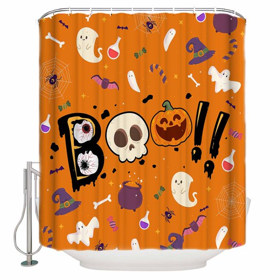 Halloween Skeleton Pumpkin Ghost Candy Graffiti Shower Curtain Set ，Waterproof Fabric Shower Curtains Shower Curtains for Bathroom,Bathroom Decor 54x"78"