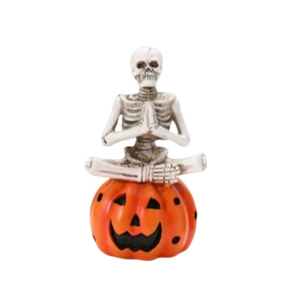 Halloween Skeleton Pumpkin Ornament – Resin Skull Pumpkin Head Hanging Figurine, Spooky Decorative Statue for Party, Shelf, Fireplace, or Holiday Gift
