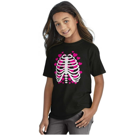 Halloween Skeleton Rib Cage Hearts Girls Kids T Shirt Tees Teen Brisco Brands L