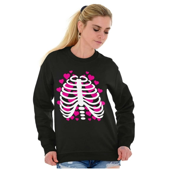 Halloween Skeleton Rib Cage Hearts Women Crewneck Sweatshirt Brisco Brands S