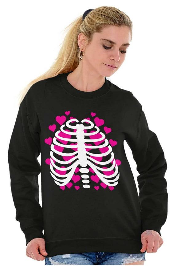 Halloween Skeleton Rib Cage Hearts Women Crewneck Sweatshirt Brisco Brands X