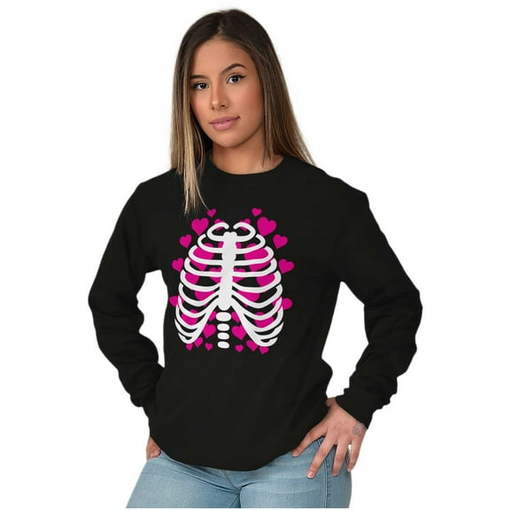 Halloween Skeleton Rib Cage Hearts Women's Long Sleeve T Shirt Brisco Brands S