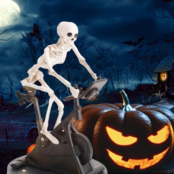 Halloween Skeleton Riding Bike Statue Resin Desktop Figurine Whimsical Holiday Decoration for Home and Party Display