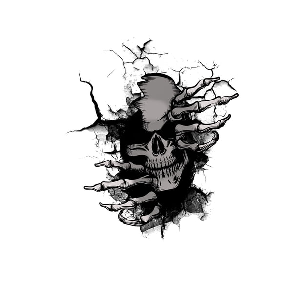 Halloween Skeleton Rip Decal, Gothic Skull with Clawed Hands PVC Stickers for Living Room Bedroom Door Wall and Window Decorations