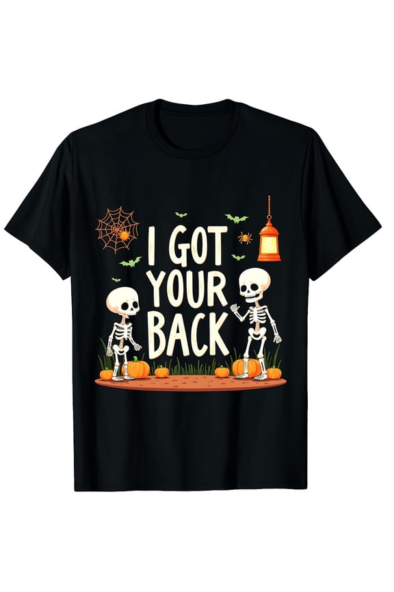 Halloween Skeleton Sarcastic Shirt, Bone I Got Your Back Graphic Crew Neck Short Sleeve T-Shirts (Men's, Women's)