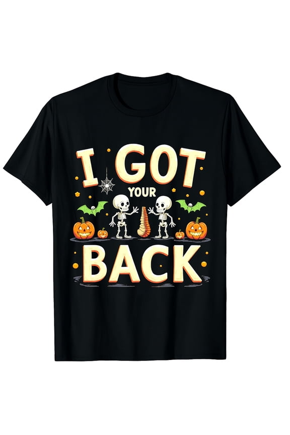 Halloween Skeleton Sarcastic Shirt, Bone I Got Your Back Graphic Crew Neck Short Sleeve T-Shirts (Men's, Women's)