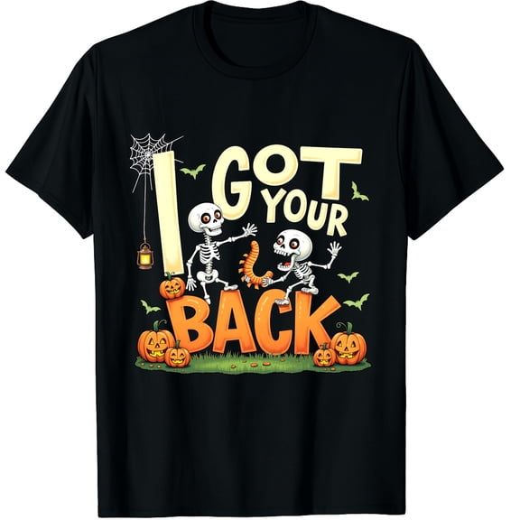 Halloween Skeleton Sarcastic Shirt, Bone I Got Your Back Graphic Crew Neck Short Sleeve T-Shirts (Men's, Women's)
