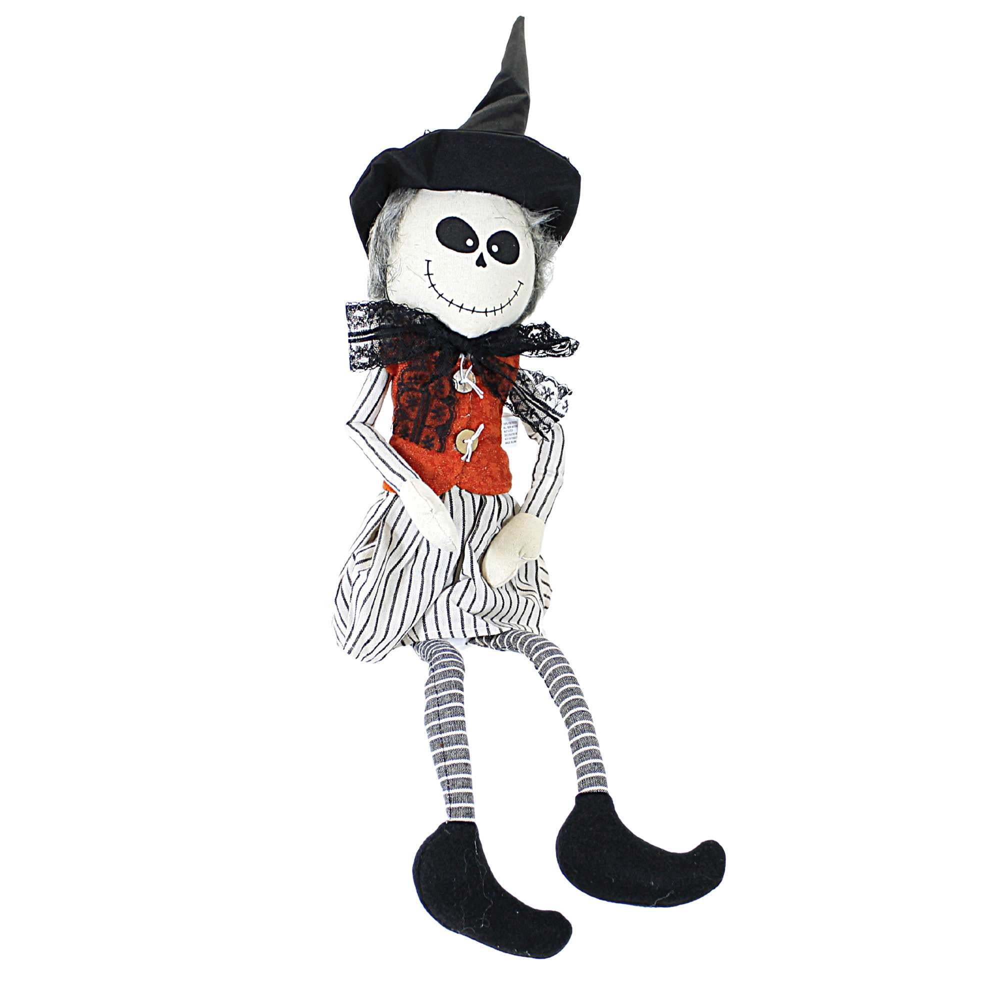 Halloween Skeleton Shelf Sitter. Stitched Mouth Black Hat J9580 Female ...