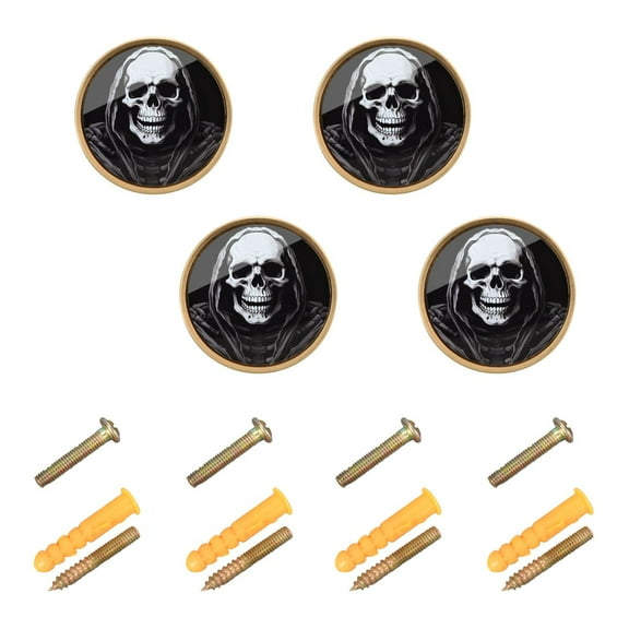 Halloween Skeleton Skull Cabinet Knobs Kitchen Drawers Knobs Door Round Pulls Knob Handles Dresser Cupboard Wardrobe Decorative Set of 4