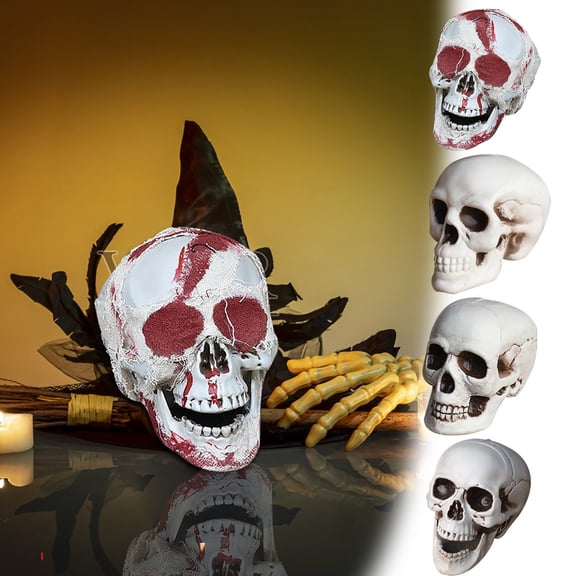 Halloween Skeleton Skull Realistic Plastic Model Horror Party Prop Mini Human Head Bone Decor by MPOISVA