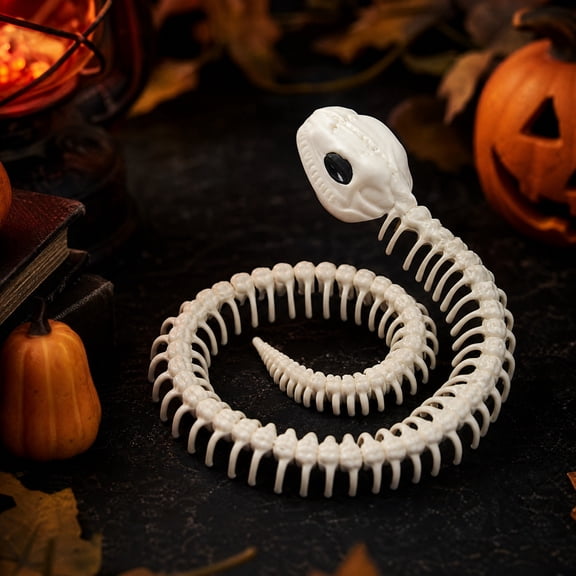 Halloween Skeleton Snake Prop, Spooky Bone-Style Reptile Ornament for Eerie Scene Setup, Tabletop, Mantel, Entryway, Party and Shop Window Display Area