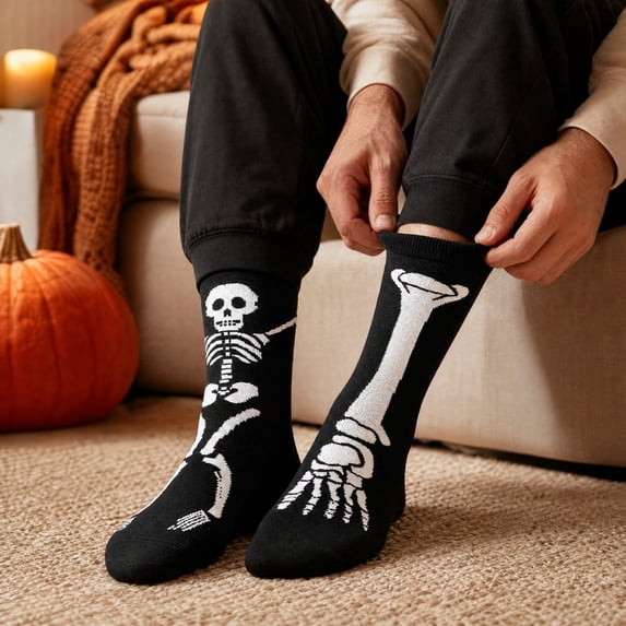 Halloween Skeleton Socks, Spooky Bone Print Crew Socks, Funny Skull Socks for Men Women, Halloween Costume Accessories, Novelty Holiday Party Socks, Cute Gothic Socks, Seasonal Fall Winter Socks