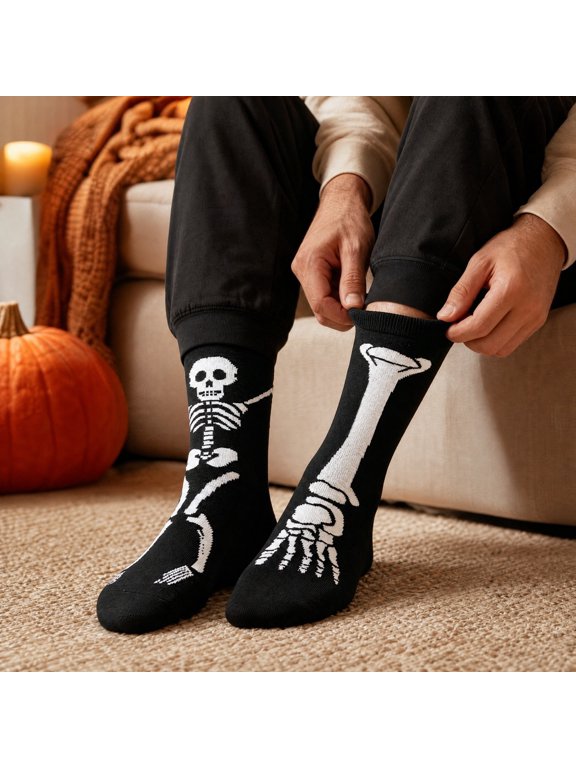 Halloween Skeleton Socks, Spooky Bone Print Crew Socks, Funny Skull Socks for Men Women, Halloween Costume Accessories, Novelty Holiday Party Socks, Cute Gothic Socks, Seasonal Fall Winter Socks