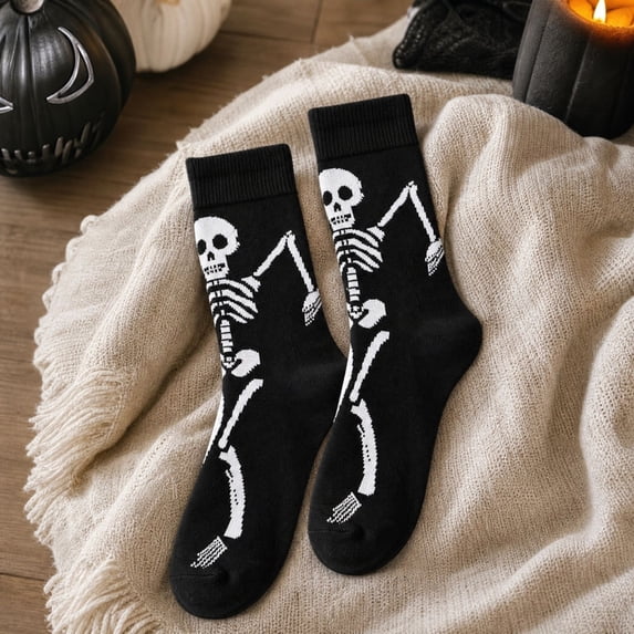 Halloween Skeleton Socks, Spooky Bone Print Crew Socks, Funny Skull Socks for Men Women, Halloween Costume Accessories, Novelty Holiday Party Socks, Cute Gothic Socks, Seasonal Fall Winter Socks