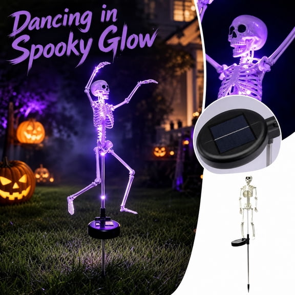 Halloween Skeleton Solar Garden Stake Lights, 27 Inch LED Pathway Lamp, Waterproof Spooky Outdoor Solar Yard Ground Light, Halloween Decorations Outdoor for Lawn Patio Fence and Seasonal