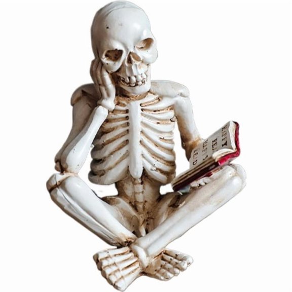 Halloween Skeleton Statue Halloween Skull Figurine Home Decor Reading Figurines Decorations for Indoor Fireplace Kitchen Desk Office Party